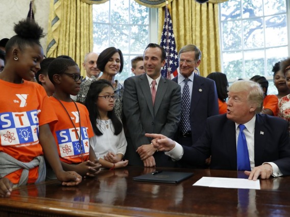 President Trump speaking to students on the importance of STEM careers